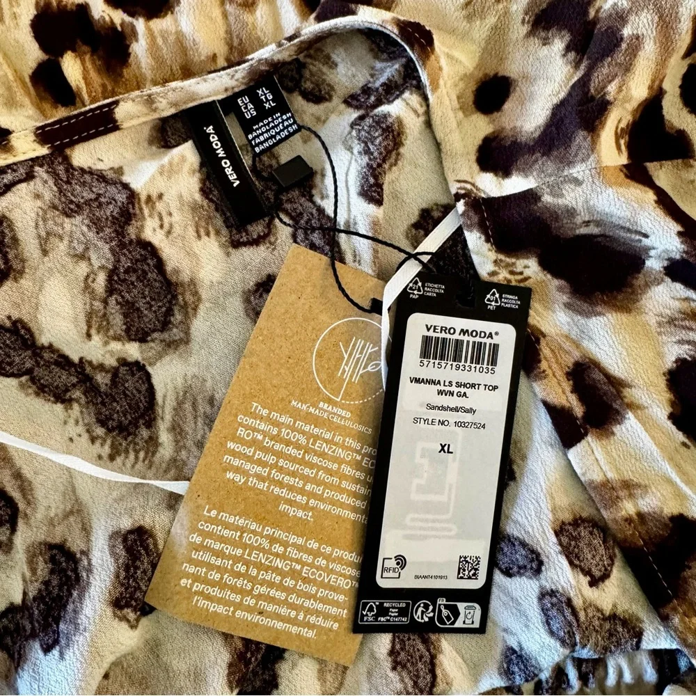 NWT Vero Moda tie front animal print top XL - Picture 9 of 13